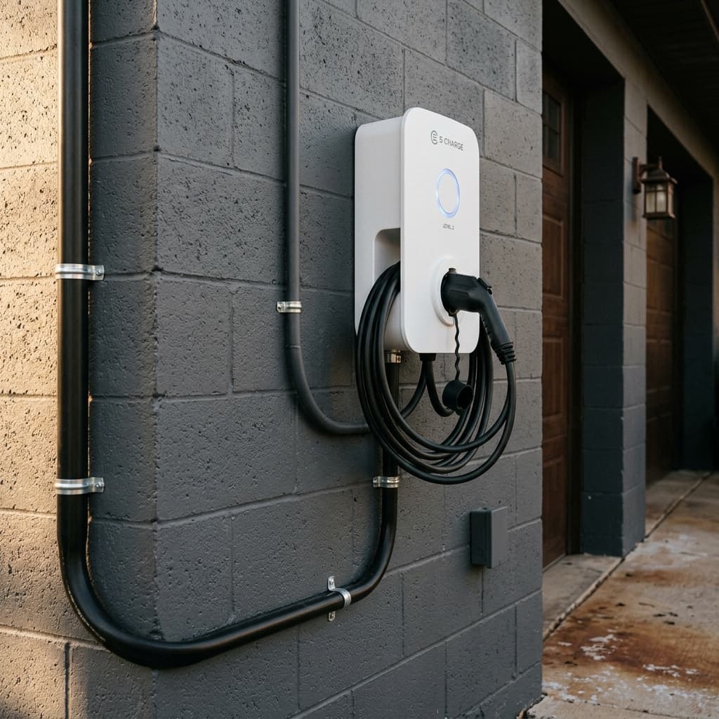 EV charger mounted on residential wall